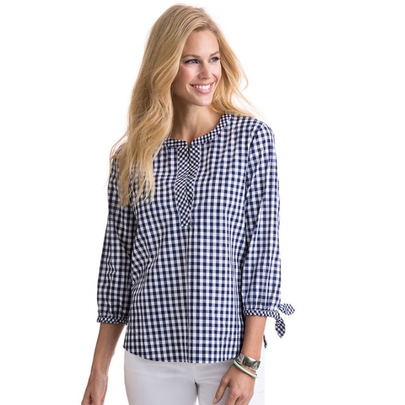 Vineyard Vines gingham tie sleeve top - Picture 1 of 14